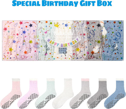 Bulinlulu Fuzzy Socks with Grips Plush Sleep Cozy Winter Soft Hospital Fluffy Socks for Womens Mens Gifts