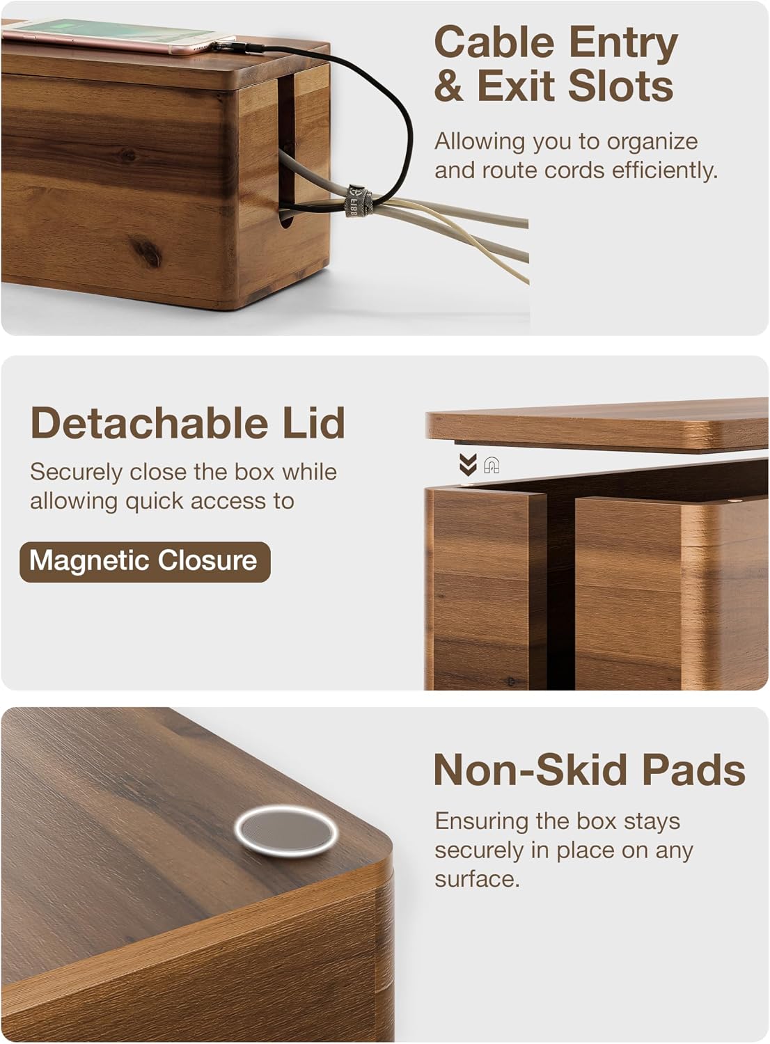 TIDITA 16" L Wooden Large Cable Management Box Round Edge (Walnut Color)