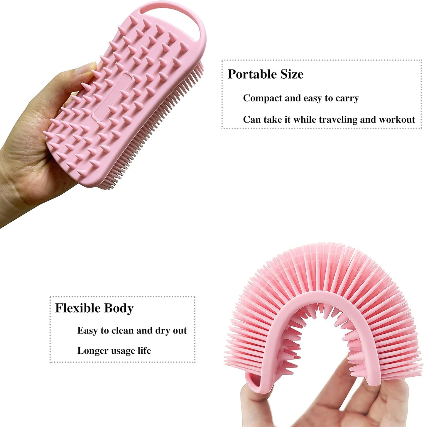 MtBoi 2 PC Silicone Body Scrubber, 2 in 1 Exfoliating Shower Bath Scrubber, Soft Silicone Loofah for Sensitive Skin, Shower Hair Scalp Massager, Easy to Clean, Lather Well (Grey&Black)