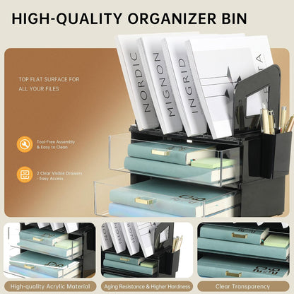 CiWiVOKi Vertical File Holder, PET Desk Organizer, Black