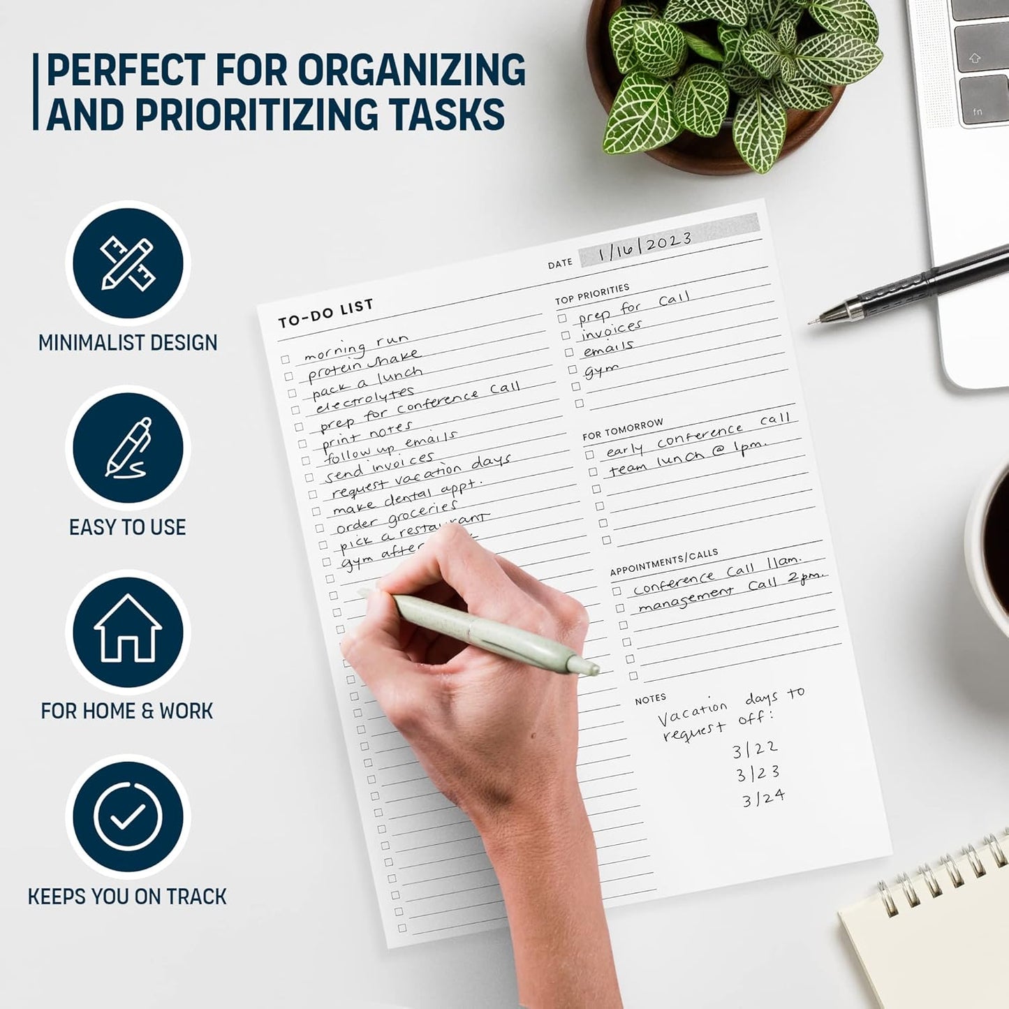 Weekly Planner Pad: To Do List Desk Notepad with Multiple Sections - 8.5x11" 52 Sheets - Undated Tear Off Notebook Calendar - Habit Planning Tracker, Task Goal Checklist Organizer - Agenda Plan Pad