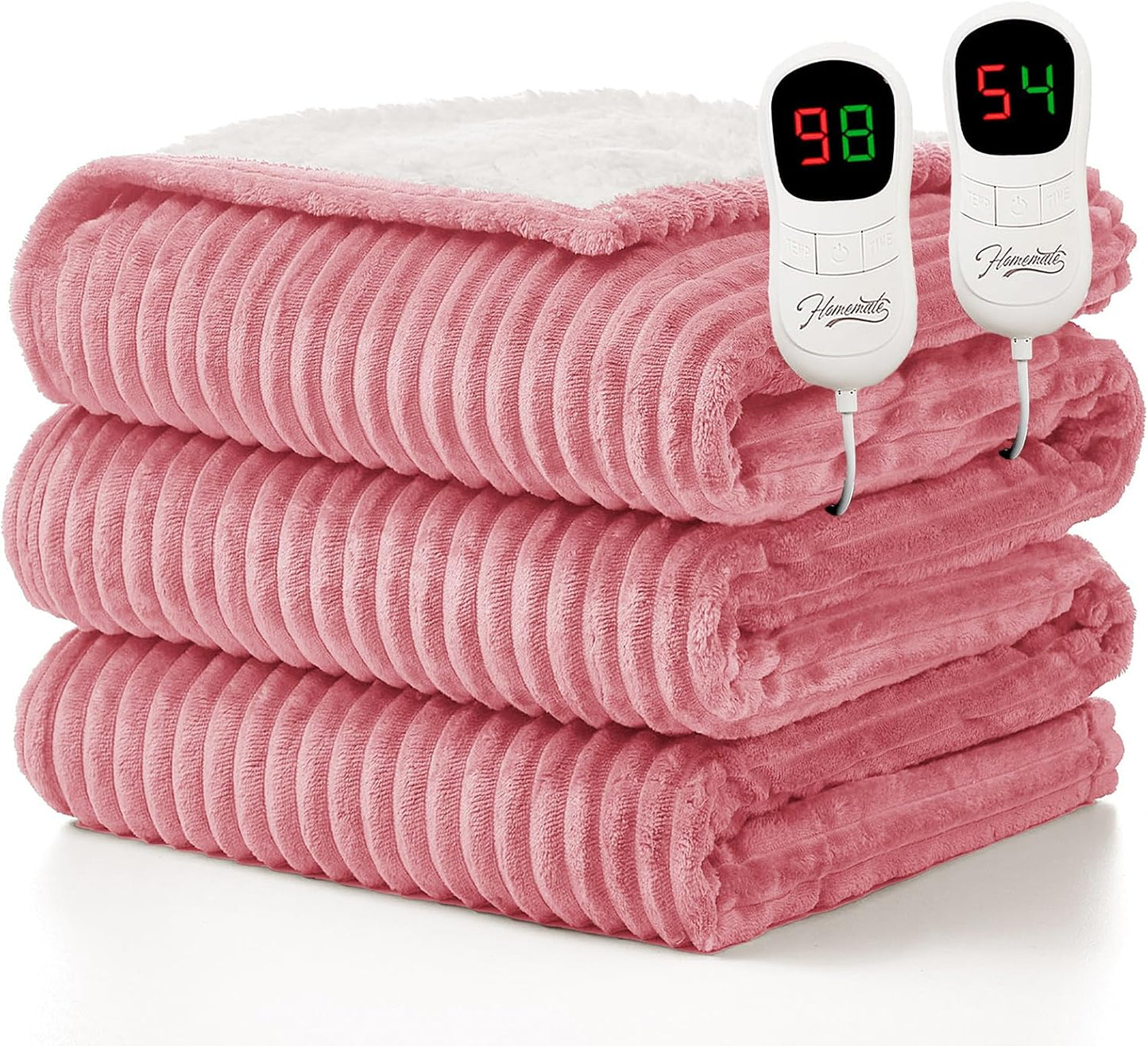 Homemate Heated Blanket Electric Throw - 50"x60" Heating Blanket Throw 1/2/4/6/8 Hours Auto-Off 10 Heat Levels Over-Heat Protection Soft Flannel Sherpa Heater ETL Certification