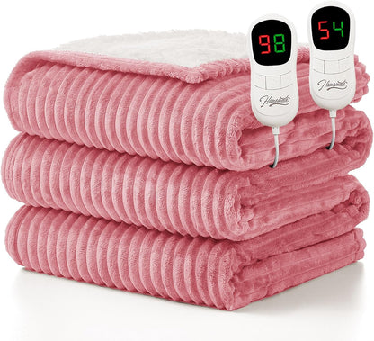 Homemate Heated Blanket Electric Throw - 50"x60" Heating Blanket Throw 1/2/4/6/8 Hours Auto-Off 10 Heat Levels Over-Heat Protection Soft Flannel Sherpa Heater ETL Certification