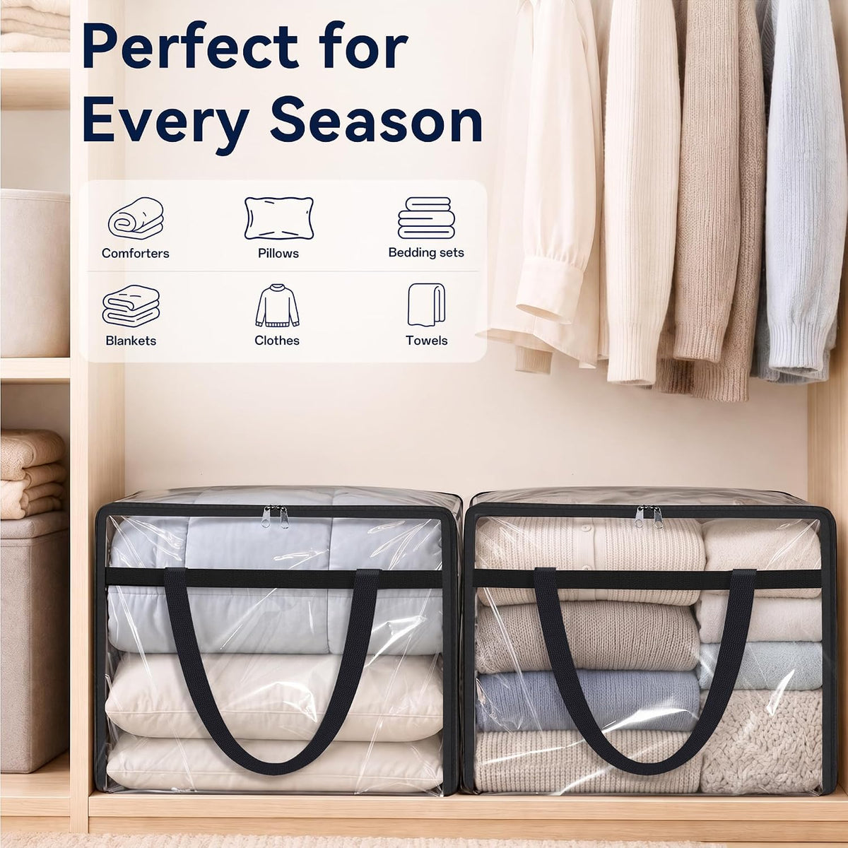 SpaceTrove Clear Storage Bags, 4-Pack Under Bed and Closet Organizers 40L