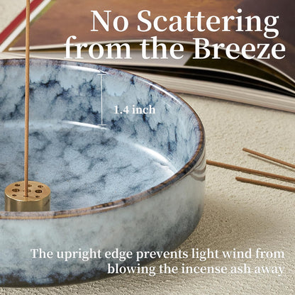6" Ceramic Incense Holder for Sticks with 10 Holes,5in1 Handmade Flambé Glaze Incense Burner Bowl Ash Catcher for Stick,Coil,Cone,Sage,Palo Santo,Candle - Ideal for Yoga Spa Meditation Home Décor