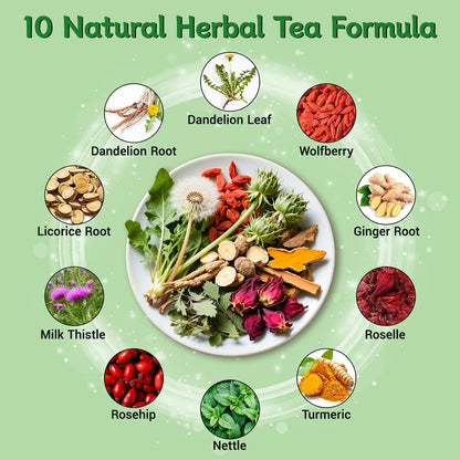 Dandelion Leaf and Root Tea Bag, Natural Dandelion Roasted Herbal Detox Teabag for Liver & Kidney Health, Support Digestion Dandelion Root Tea, Caffeine Free, No Additives（50 Teabags)
