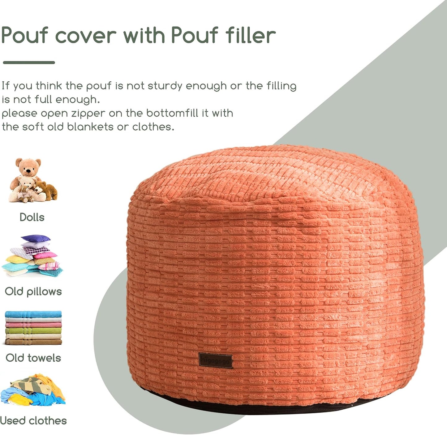HIGOGOGO Pouf Ottoman Stuffed Round Modern Foam Filled Foot Rest Poufs for Living Room Chair Decorative 20 X 15 Inches Boho Relax Stool for Wedding Christmas Party, Beige
