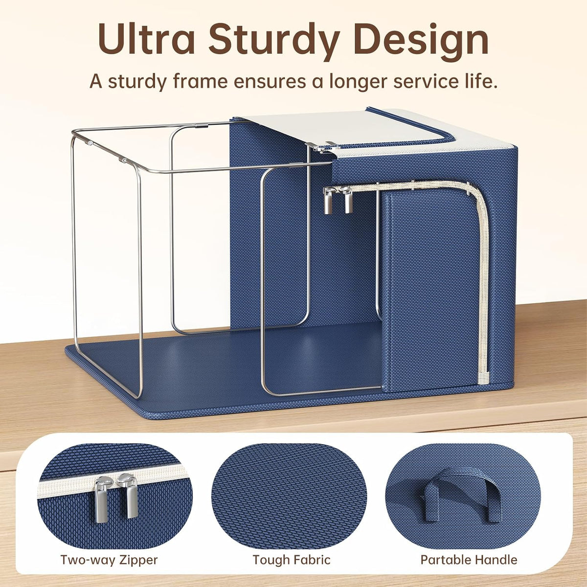 Clothes Storage Bins with Metal Frame Foldable Storage Box Clothes Organizers Storage Containers for Clothes Sheets Blankets Books Toys Gifts and Holiday Decorations (66Lx3 Pack)