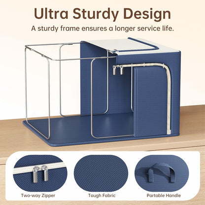 Clothes Storage Bins with Metal Frame Foldable Storage Box Clothes Organizers Storage Containers for Clothes Sheets Blankets Books Toys Gifts and Holiday Decorations (66Lx3 Pack)