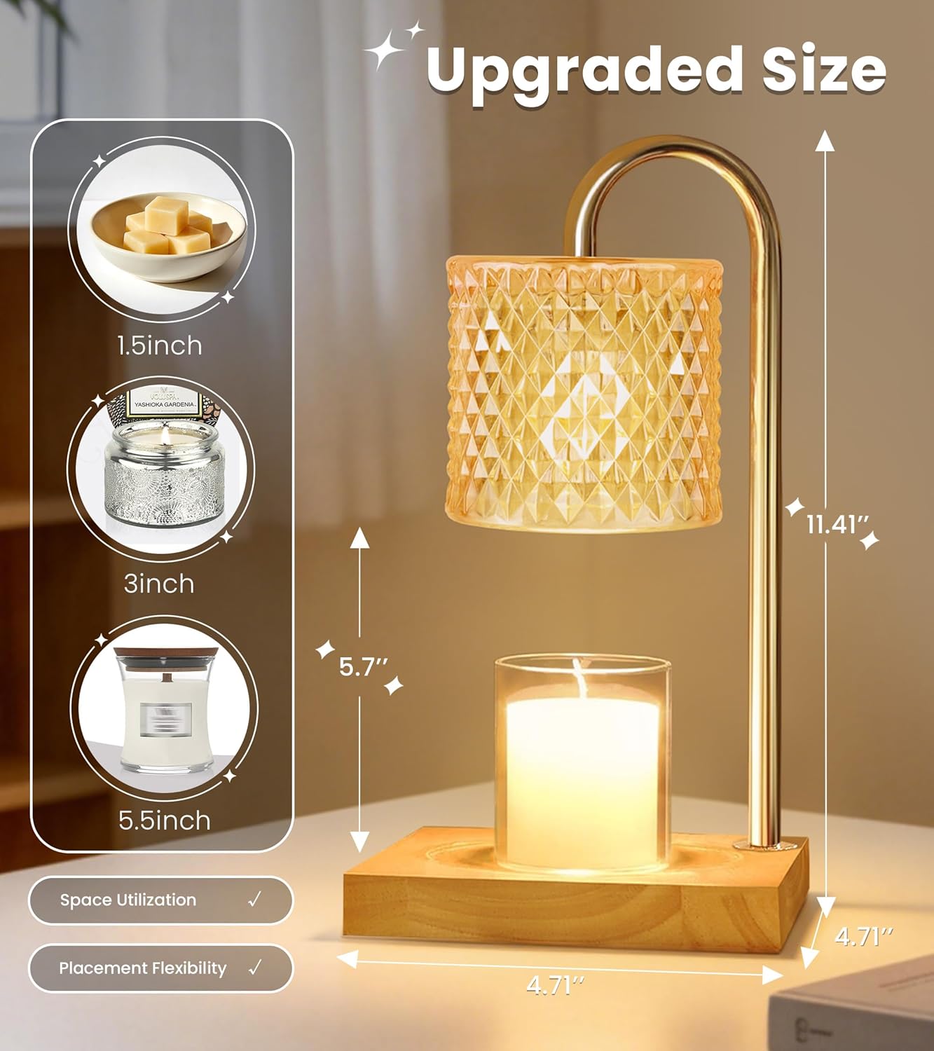TigQiang Candle Warmer Lamp with Timer Dimmer, Birthday Gifts for Women Mom, House Warming Gifts, Elegant New Home Decor, Wax Warmer for Jar Candles, Heater Lamp for Scented Wax, Amber Glass