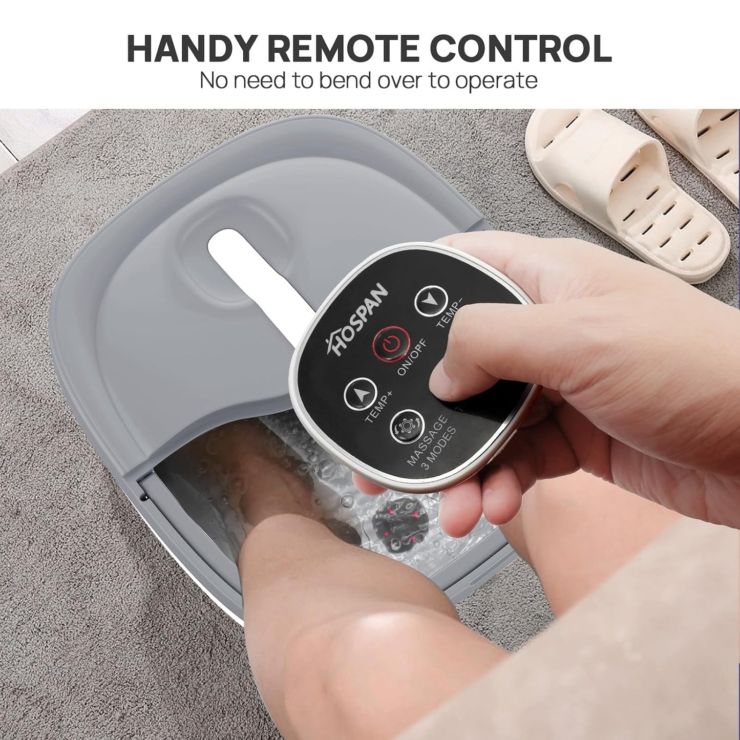 HOSPAN Collapsible Foot Spa Electric Rotary Massage, Foot Bath with Heat, Bubble, Remote, and 24 Motorized Shiatsu Massage Balls. Pedicure Foot Spa for Feet Stress Relief - FS02A