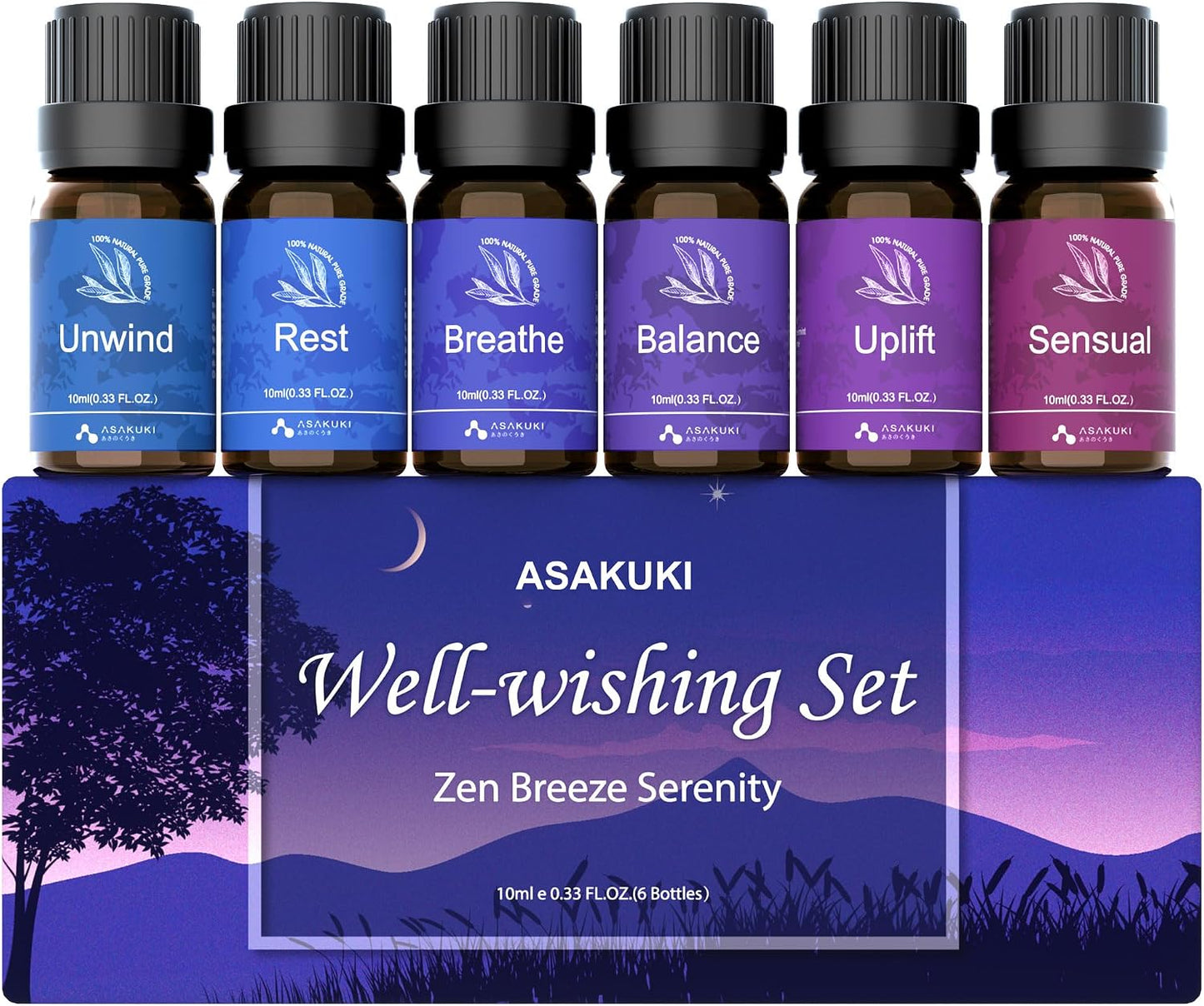 ASAKUKI Essential Oils for Diffuser –6 Mood Essential Oil Blends (Breathe, Uplift, Sensual, Balance, Unwind, Rest) for Morning to Night Rituals, Home & Daily Use-Thoughtful Gift