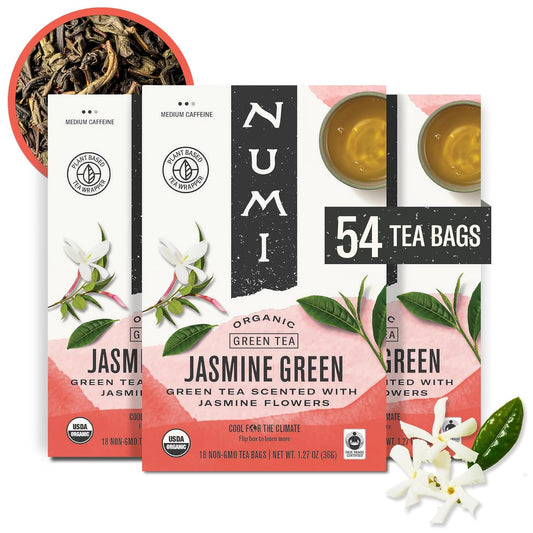 Numi Organic Jasmine Green Tea, 54 Green Tea Bags with Real Jasmine Flowers