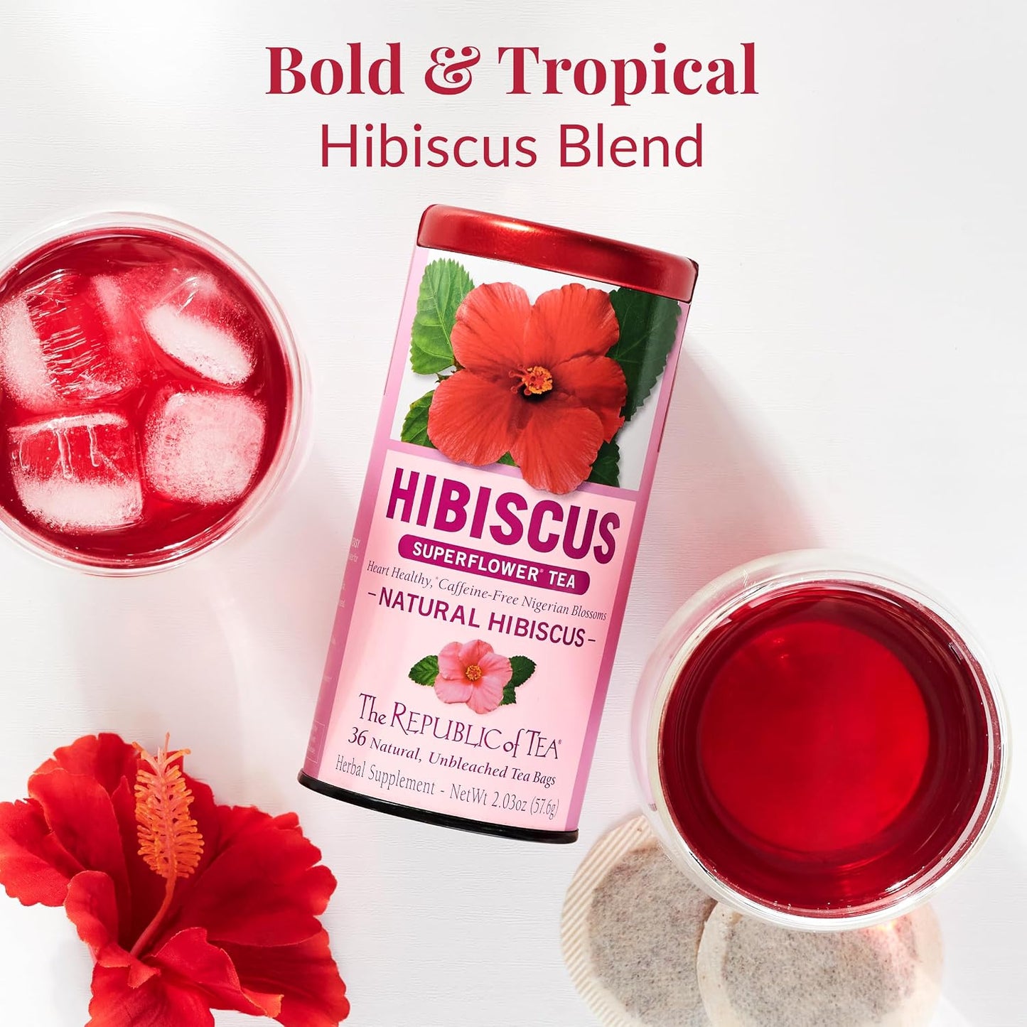 The Republic of Tea – Natural Hibiscus Tea, 36 Tea Bags, Herbal Blend, Caffeine Free, Gluten Free