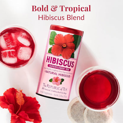 The Republic of Tea – Natural Hibiscus Tea, 36 Tea Bags, Herbal Blend, Caffeine Free, Gluten Free