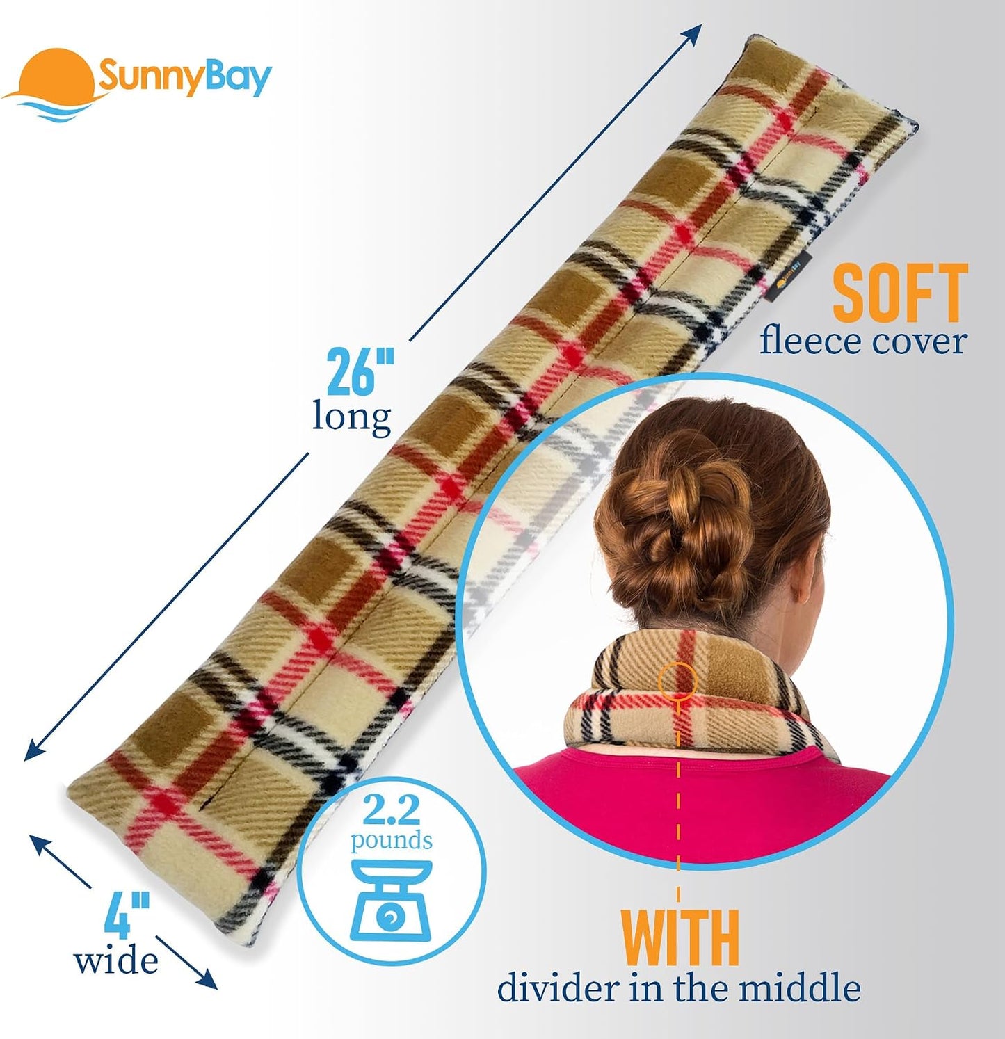 SunnyBay Microwavable Heating Pad for Neck and Shoulder, Heated Neck Wrap, Microwave Heat Pad, Weighted Beanbag Moist Hot or Cold Compress, 2.2 lbs, 26x4 Inches, Navy Blue