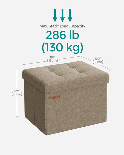 SONGMICS Mazie Collection - Small Folding Storage Ottoman, Foot Rest Stool, 12.2 x 16.1 x 12.2 Inches, 286 lb Load Capacity, for Living Room, Bedroom, Home Office, Dorm, Dark Gray ULSF102G01