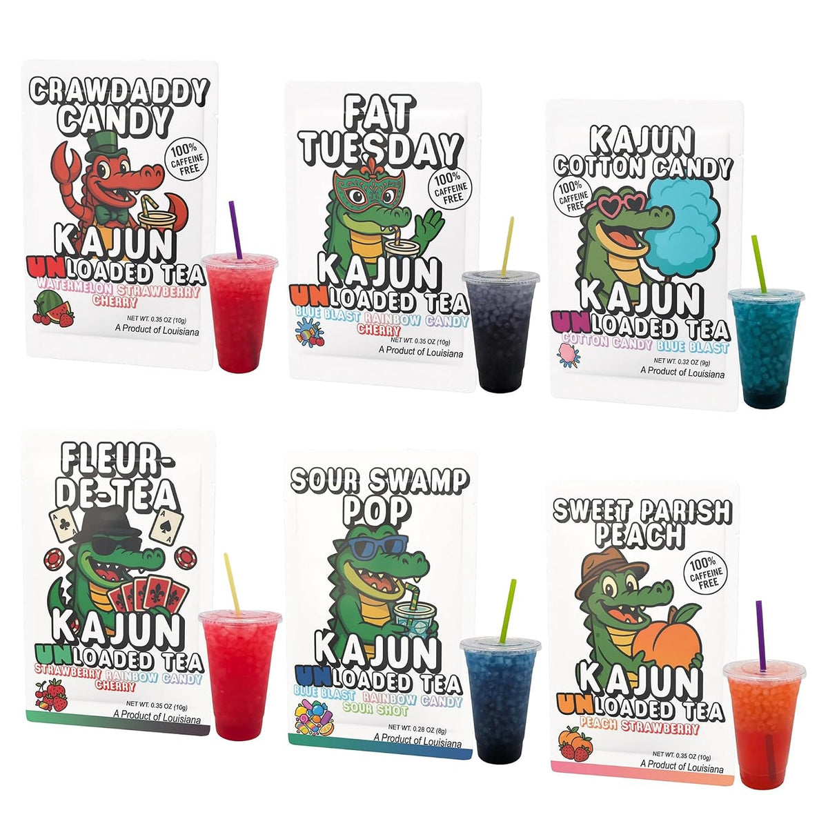 Kajun Loaded Tea Packets – Caffeine Free UNLoaded Tea Variety 6 Pack Bundle