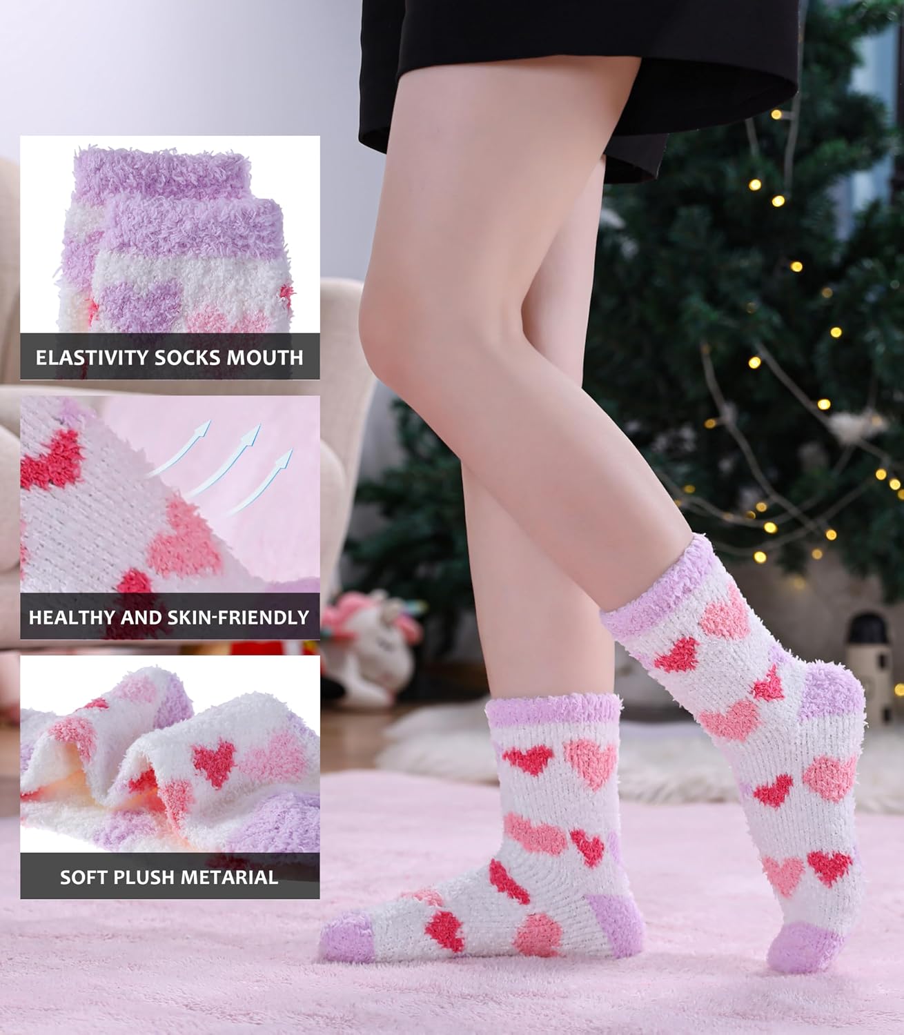 SDBING Fuzzy Socks for Women Soft Fluffy Home Sleeping Socks Cozy Warm Slipper Socks 6 or 5 Pairs
