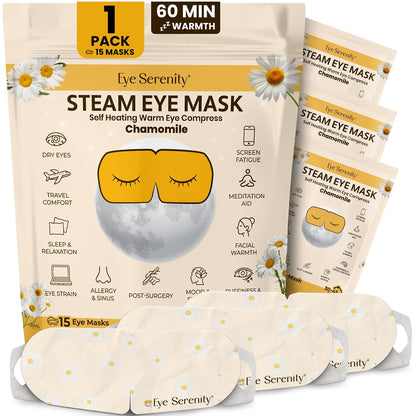 Eye Serenity Steam Eye Mask, Heated Eye Mask, Self Heating Warm Compress for Dry Eyes, Fast Relief for Stye, Puffy Sensitive Eyes, Moist Heat, Gift for Women and Men - Unscented
