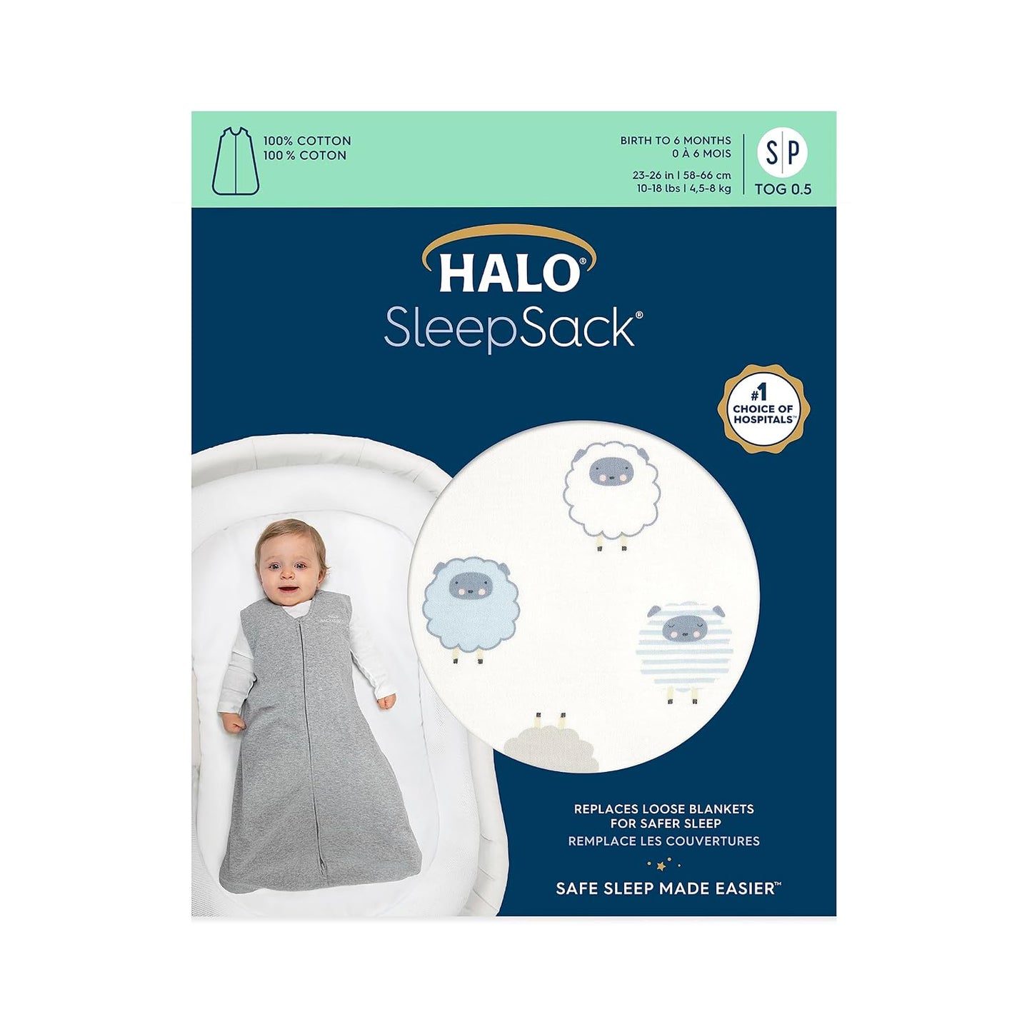HALO SleepSack, 100% Cotton Wearable Blanket, Swaddle Transition Sleeping Bag, TOG 0.5, Ocean Life, Medium, 6-12 Months