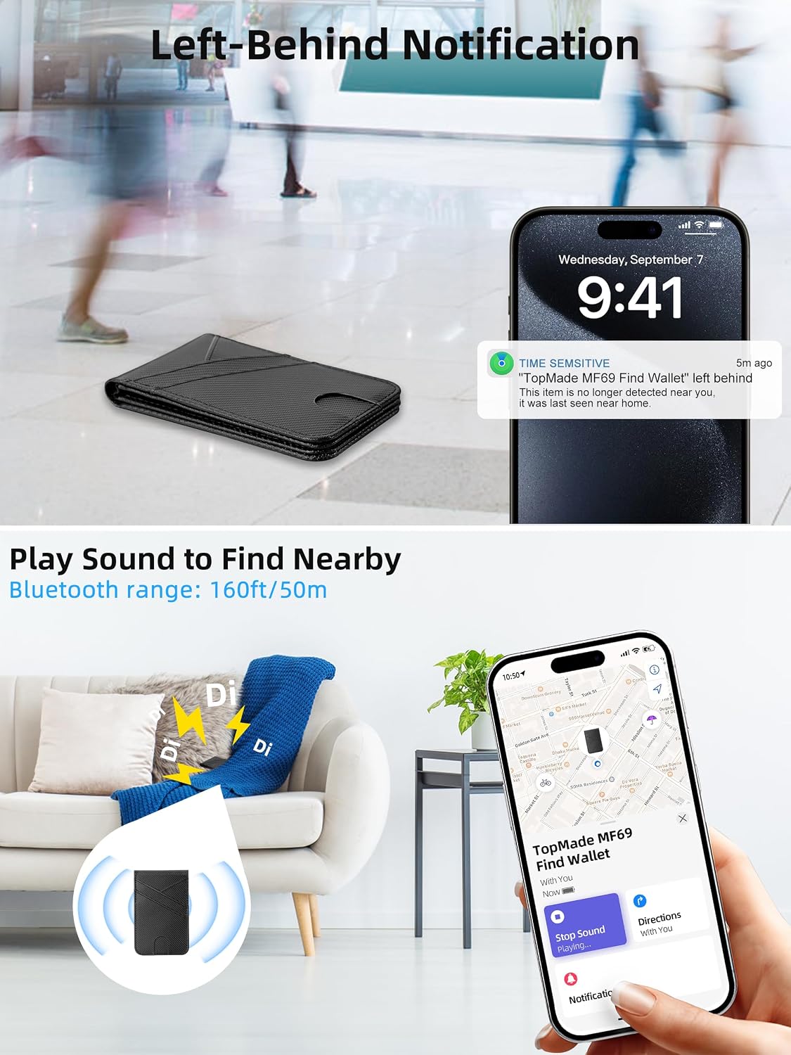 TopMade Magnetic Wallet Stand Tracker for Magsafe (iOS Only), Black