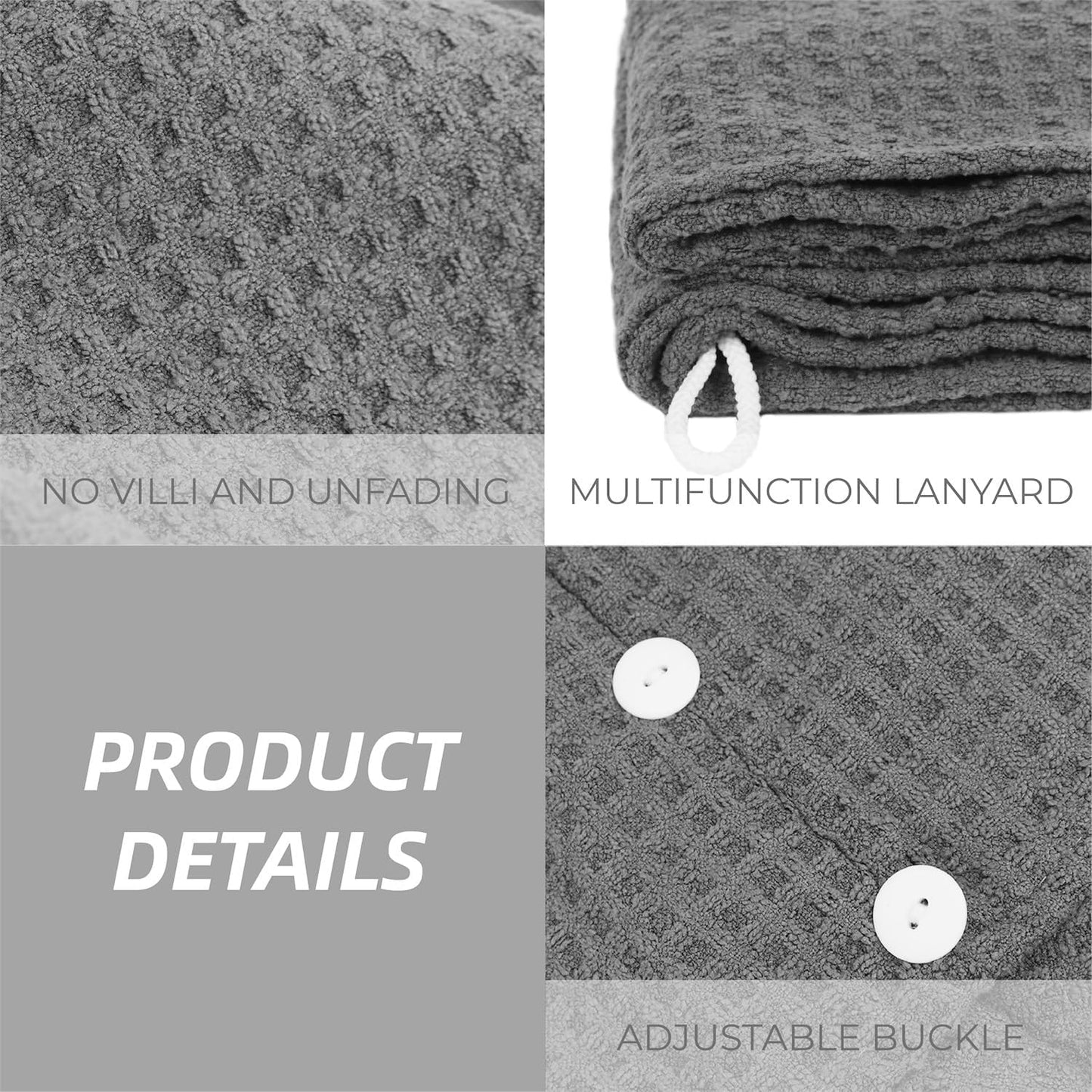 MaopaoBeauty Hair Towel Wrap for Women Long&Thick Hairs Head Wrap 1Pack Super Absorbent Hair Drying White Waffle Bath Towels for Curly Quick Dry Hair Drying Towels with Button