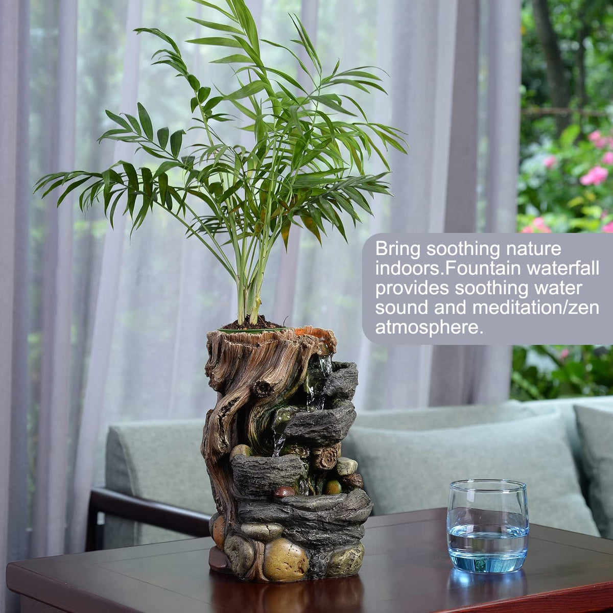 GOSSI 3-Tier Stone Wall Tabletop Water Fountain with Natural River Rocks, LED Lights, Zen Meditation Waterfall for Office and Home Decor, Relaxing Desktop Fountain, Christmas Decoration
