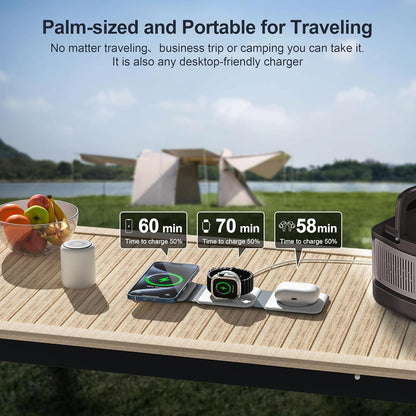 3 in 1 Charging Station for Multple Devices,Foldable 3 in 1 Wireless Charger for Travel,NANO Wireless Charging Station for iPhone17 16 15 14 13 12 Pro Max/Watch 10 9 8 7 6 5 4 3 Ultra/AirPod Pro