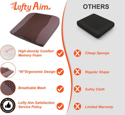 Lofty Aim Car Seat Cushion, Comfort Memory Foam Car Cushions for Driving - Sciatica & Lower Back Pain Relief, Driver Seat Pillow for Auto, Office Chair, Wheelchair - Black