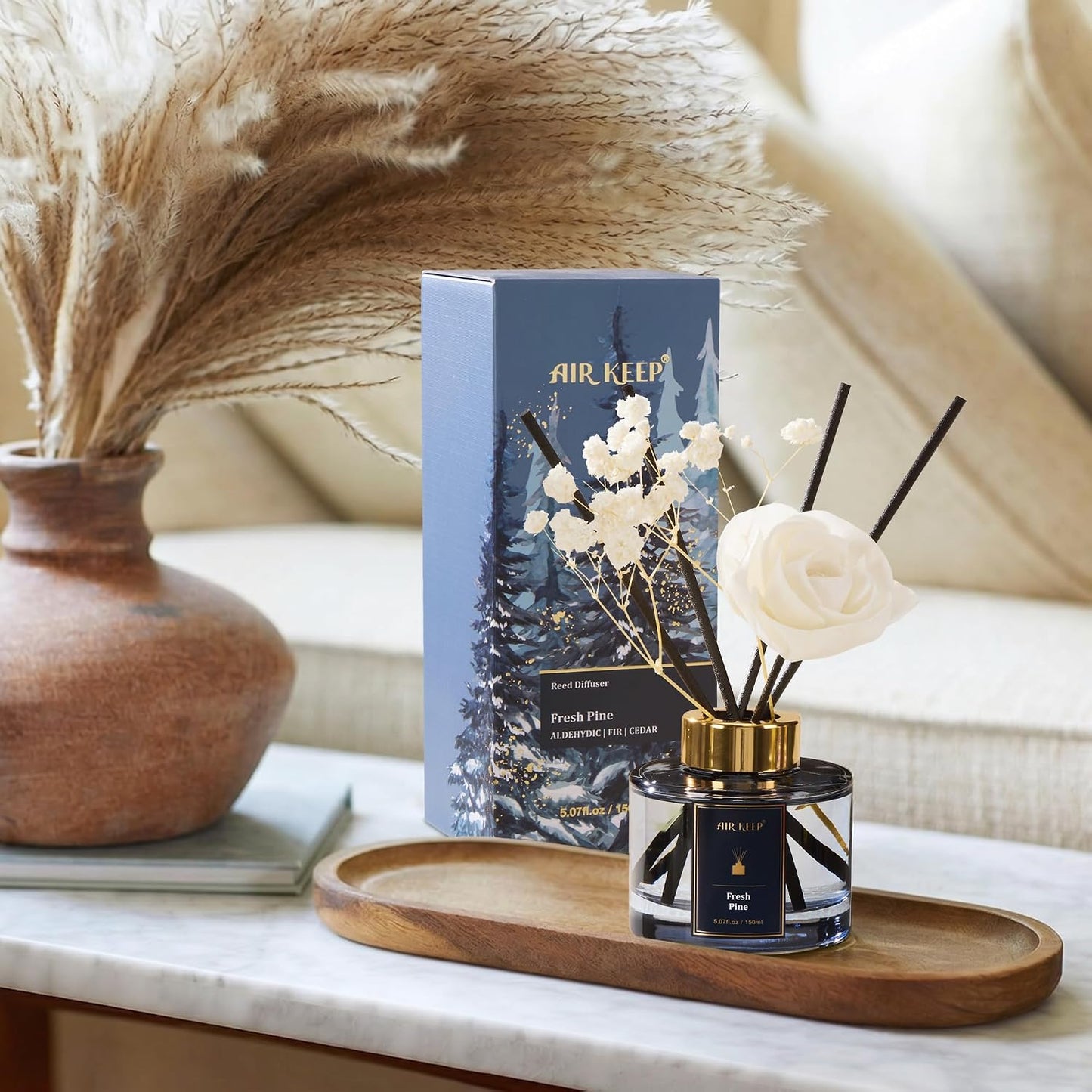 Airkeep Flower Reed Diffusers Set, 5.07 oz Freesia/Passion Fruit/Orange Scented Oil Diffuser with 8 Reed Sticks, Home Fragrance Diffuser Gift Set for Bathroom & Office Decor 150ml