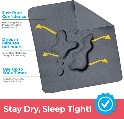 Utopia Bedding Washable Underpads 34" x 36" (Pack of 4), Waterproof Reusable Heavy Absorbency Incontinence Bed Pads for Adults, Kids, Elderly and Pets, Bedwetting Pads for Sofa and Couch (Blue)