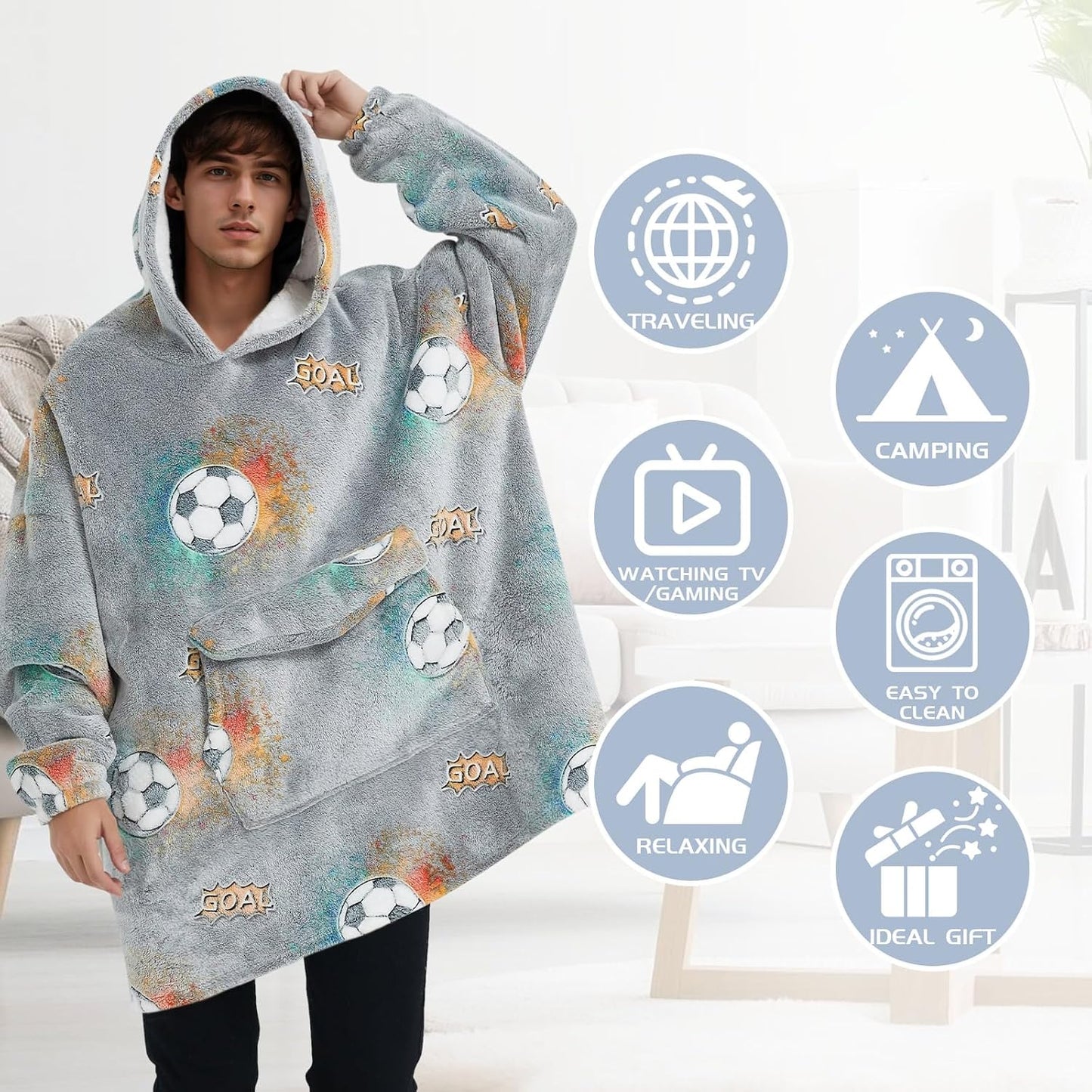 Mewkou Wearable Blanket Hoodie for Adult,Oversized Sherpa Fleece Blanket Hoodie for Women Men,Grey