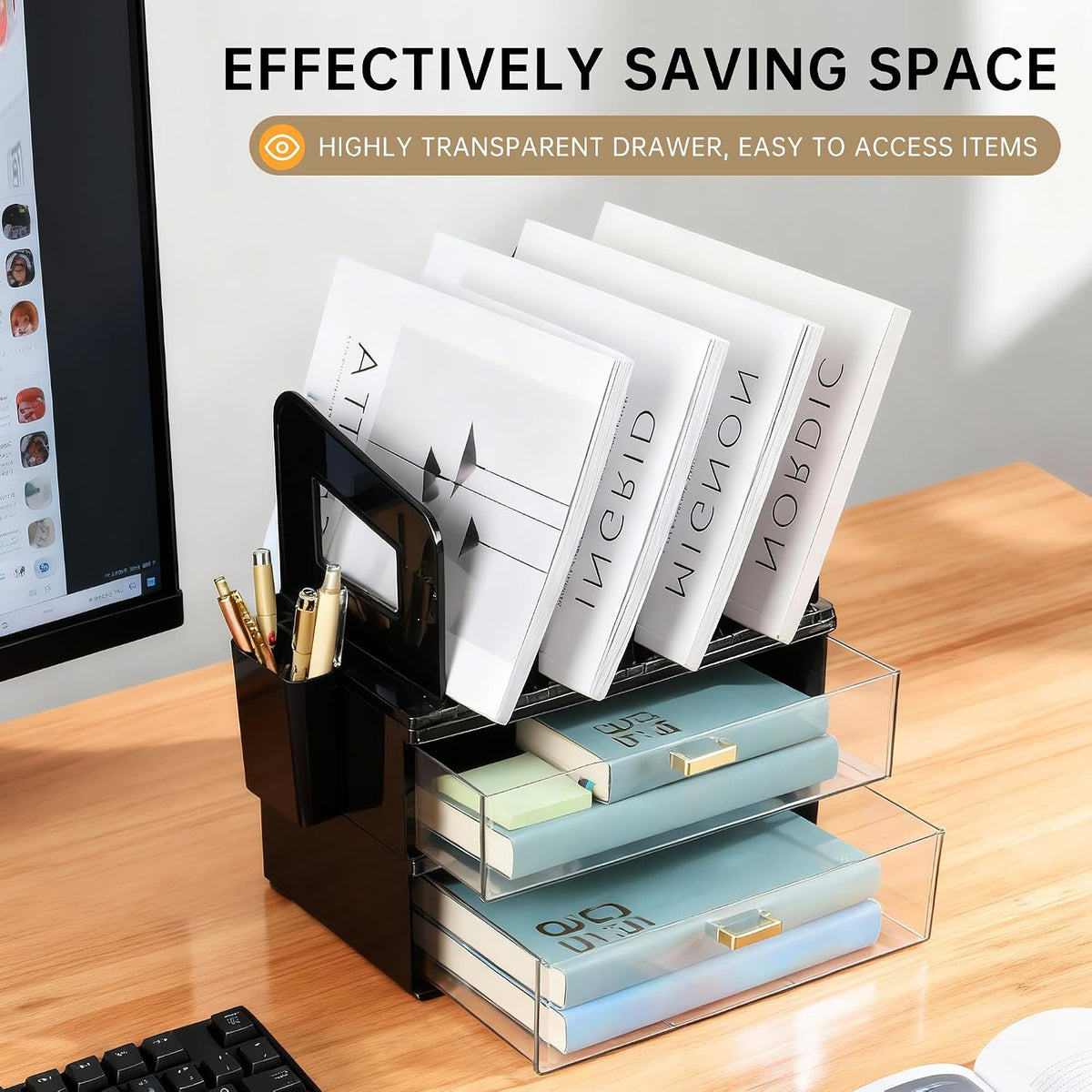 CiWiVOKi Vertical File Holder, PET Desk Organizer, Black