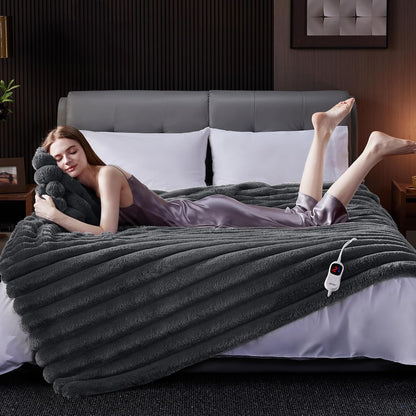 Heated Throw Blanket, Faux Fur Cozy Heating Blanket with Overheat Protection, 1/2/4/6/8 Hours Auto-Off 10 Heat Level, Machine Washable (50x60 Inches, Cream White)