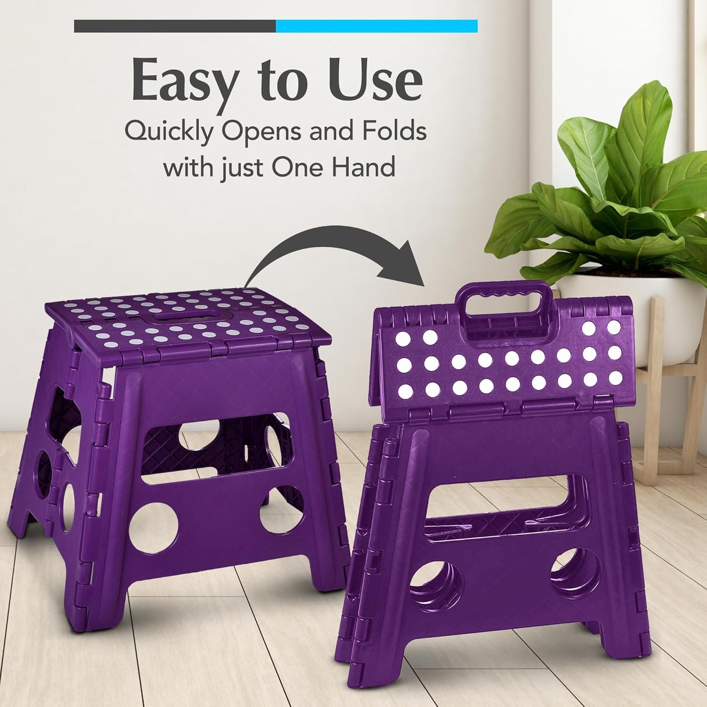 Handy Laundry Folding Step Stool - Sturdy Enough Collapsible Stool to Support Adults - Opens Easy with One Flip - Great for Kitchen, Bathroom or Bedroom (Black - 9 Inch)