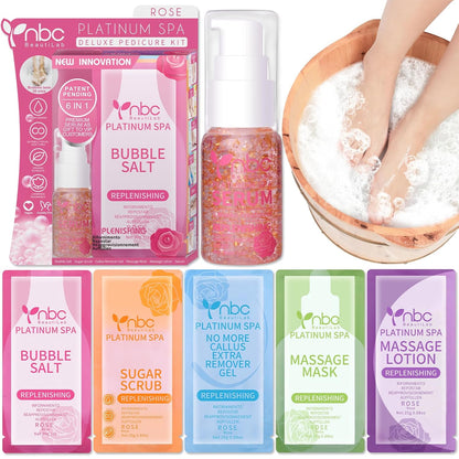 Pedicure Kit Foot Soak Set: Bubble Salt, Sugar Scrub, Massage Mask, Massage Lotion in a Box, 4 Step Foot Spa Kit for Dry Feet, Softens Calluses, Tired Feet（3 Set Lavender) - Colors B