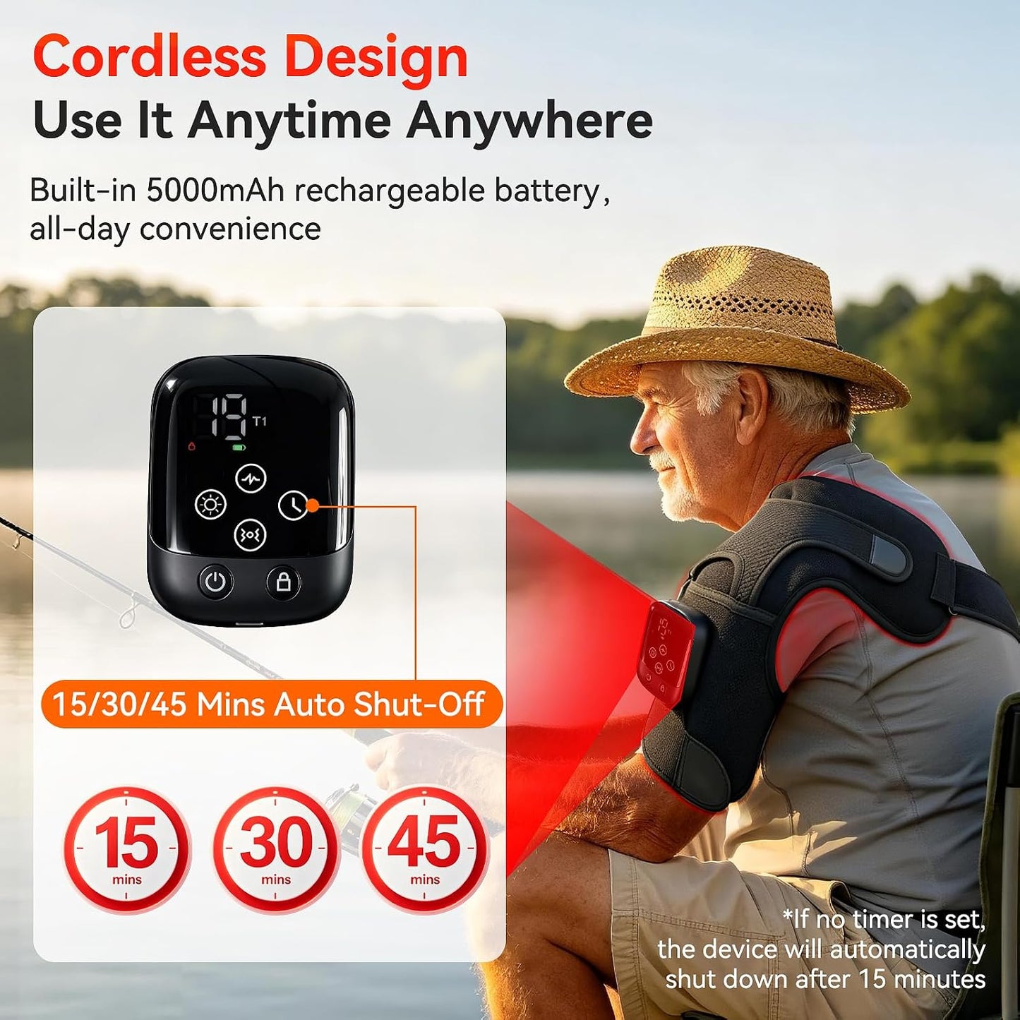 Cordless Red Light Therapy for Shoulder with Massage, 5000mAh Portable Red Light Shoulder Therapy Wrap with 114 LEDs, Near-Infrared Shoulder Brace with Heat, Vibration Massager & Pulse for Men Women