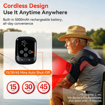 Cordless Red Light Therapy for Shoulder with Massage, 5000mAh Portable Red Light Shoulder Therapy Wrap with 114 LEDs, Near-Infrared Shoulder Brace with Heat, Vibration Massager & Pulse for Men Women