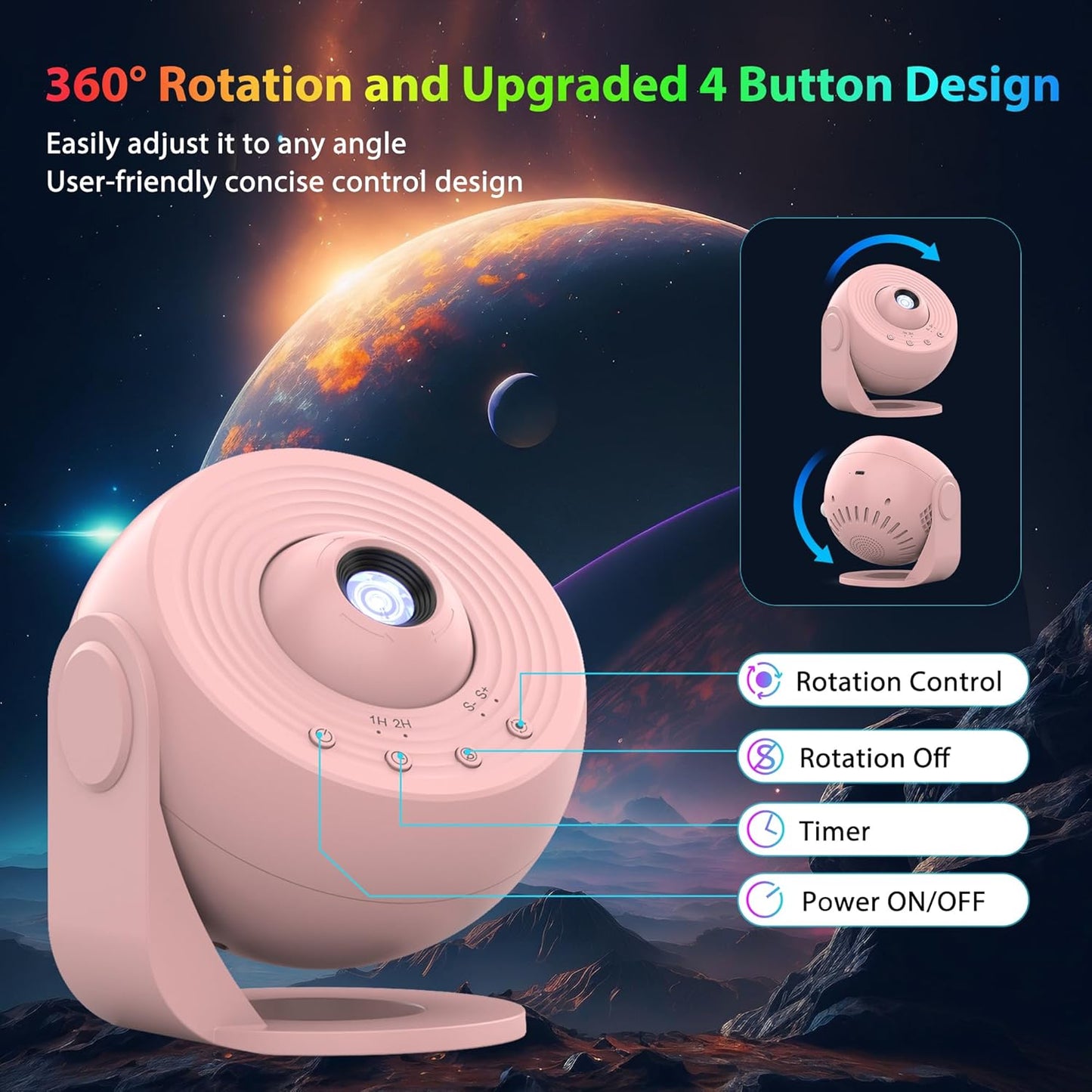 Galaxy Projector for Bedroom, HD Image Star Projector Galaxy Light Adjustable Knob, 13 Film Discs Planetarium Projector for Kids, 360° Rotating 1/2h Timer Simple 3-Button Control Black&White