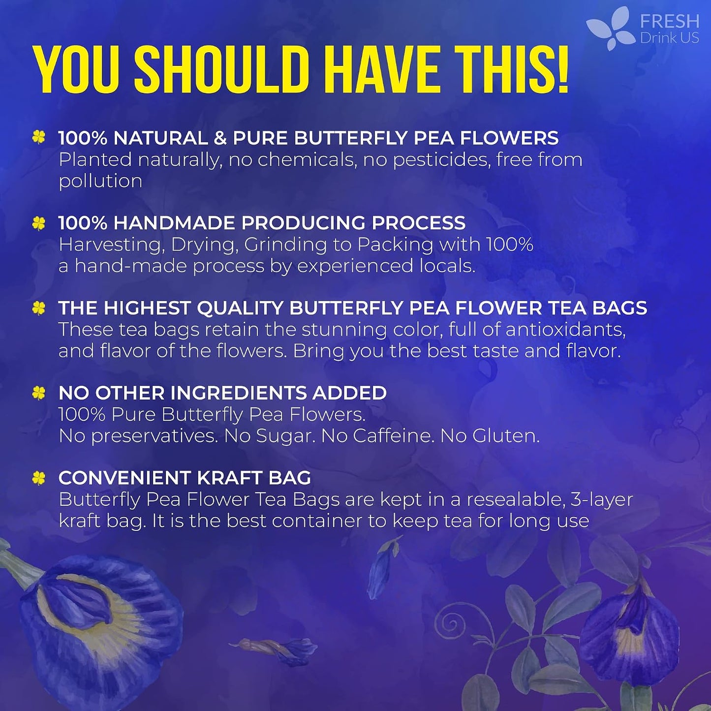 FreshDrinkUS, Premium 60 Chamomile Lavender Tea Bags, Calming Herbal Blend Strong Support for Relaxation & Better Sleep | Naturally Caffeine-Free Bedtime Tea with Soothing Floral Aroma, 100% Natural, Hand-made No Sugar/ Caffeine/ Gluten, Vegan - Colors A