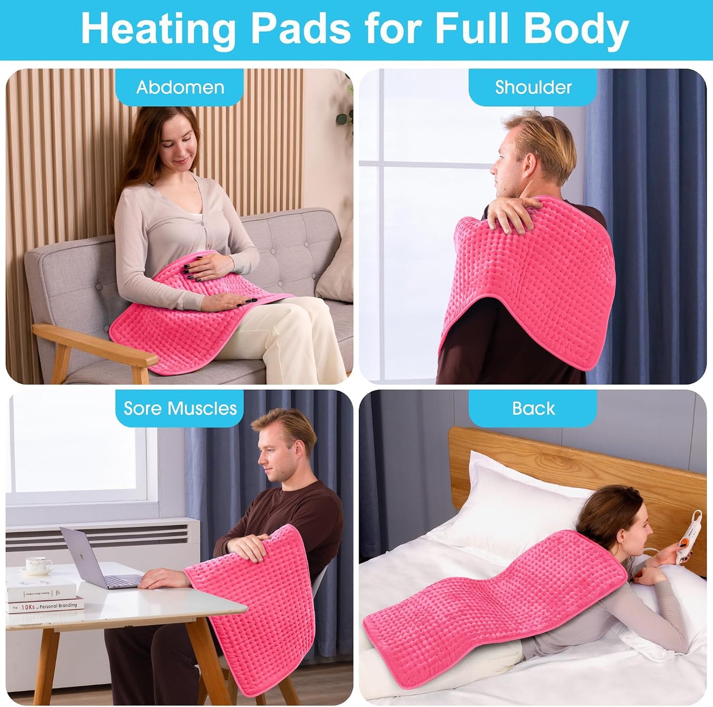 Boileau Electric Heating Pad for Back Pain and Period Cramps Relief, FSA Eligible17 x33 Extra Large XXXL, HSA 3 Heating Levels Heat Pad with 2-Hour Auto Shut Off, Gifts for Women and Mom, Blue