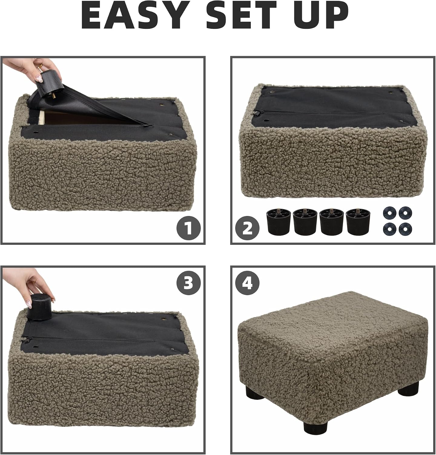 CAROLMADE Small Foot Stool Ottoman Footstool with Legs Under Desk Footrest for Living Room Bedroom and Office,Linen-Grey