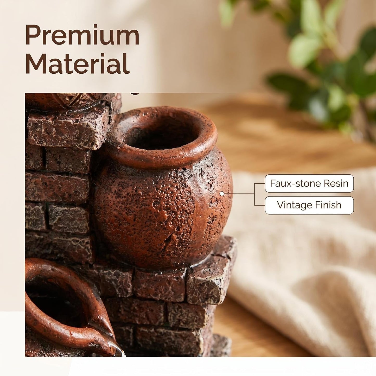 Indoor Desktop Fountain with Led Light - Layered Rock Waterfall Fountain, 13.77 x 5.9 x 5.9 inches, Silent Tabletop Water Feature Decor for Relaxation