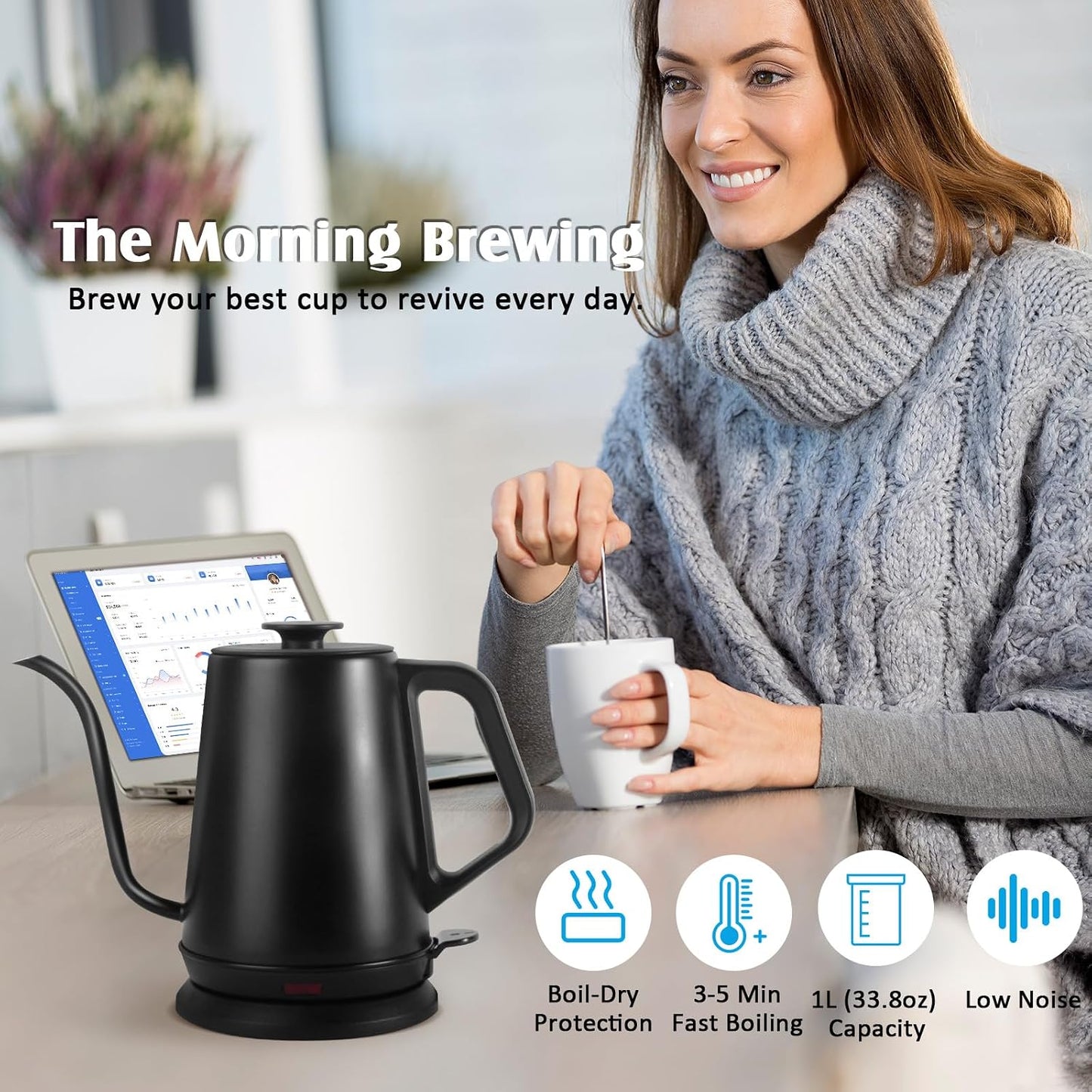 Gooseneck Kettle，0.8L Temperature Control Electric Tea Kettle