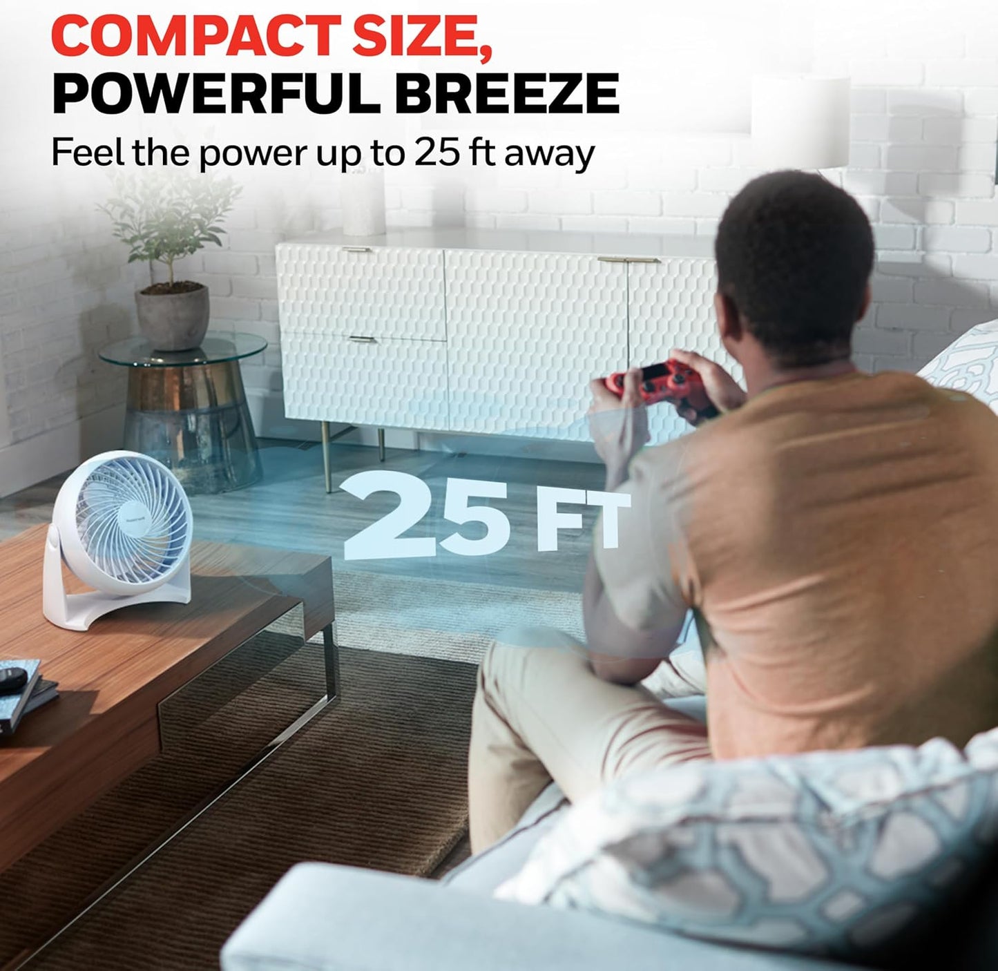 Honeywell TurboForce Air Circulator, Small Tabletop Fan, Quiet Personal Fan for Home or Office, 3 Speeds, 90 Degree Pivoting Head, Black, HT900