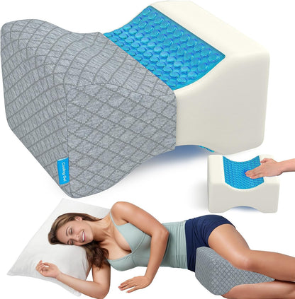 CloudBliss Knee Pillow for Side Sleepers-Cooling Leg Pillow for Side Sleeping, Memory Foam Knee Pillow for Hip Pain, Lower Back Pain, Sciatica Pain, Knee Wedge Pillow with Contour Design, White