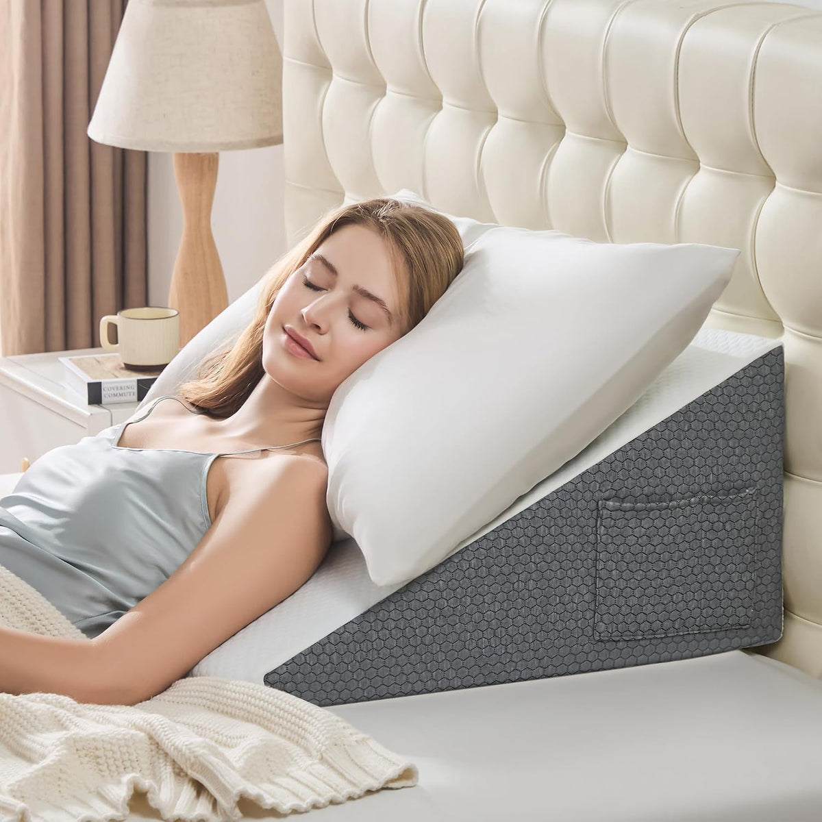 Yojoker Wedge Pillow for Sleeping - 12 Inch Bed Wedge for Headboard Triangle Pillow, Memory Foam Wedges for Acid Reflux, GERD, Snoring, Post Surgery Back Pain Relief, Leg Elevation, Washable Cover
