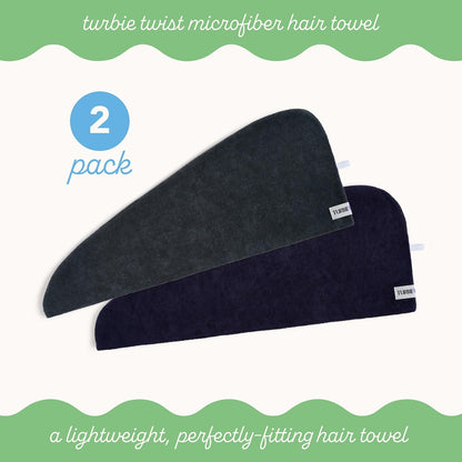 Turbie Twist 2-Pack Microfiber Hair Towel for Beauty, Travel, Gifting - Hair Wrap Turban for Straight, Wavy & Curly Hair - Premium Personal Care - Dark Purple & Light Purple