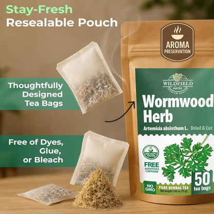 50 Bags Wormwood Herbal Tea (Artemisia Absinthum L.) – 50 Tea Bags 1.5g Absinthe Wormwood Herb